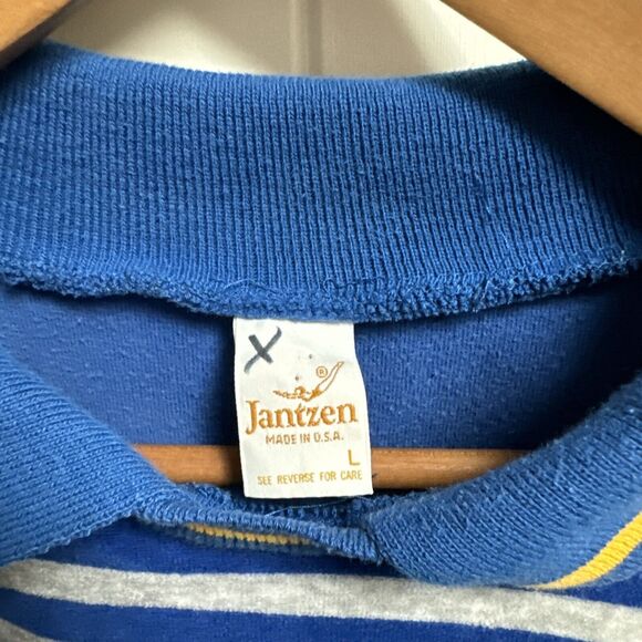 Vtg Jantzen Men’s Sweater Large Collared 1/4 Button Striped Long Sleeve Pullover - Picture 2 of 3